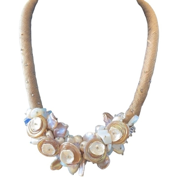 Silk and Pearl Statement One of a Kind Necklace, Night Out Artisan Made Handmade - Picture 1 of 6